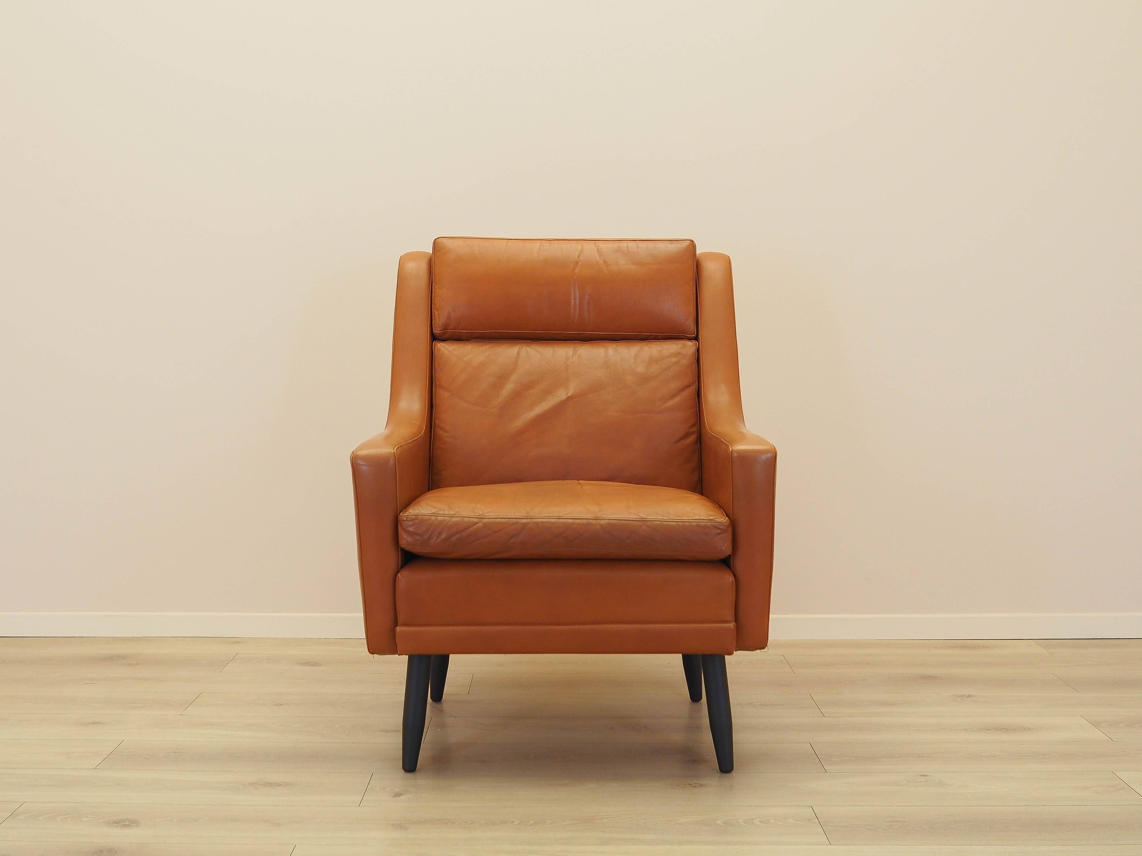 Fauteuil orange, design danois, années 1970, fabriqué au Danemark