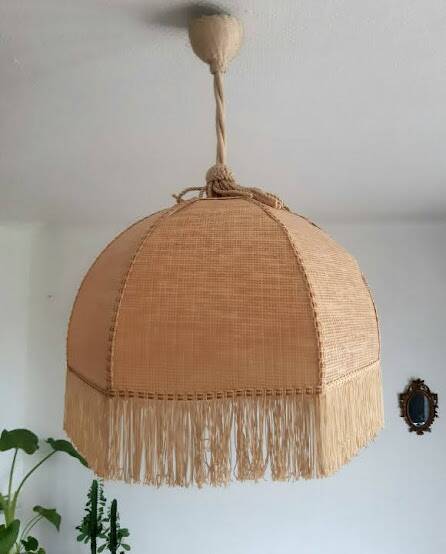 Bohemian hanging lamp cannage and vintage fringes