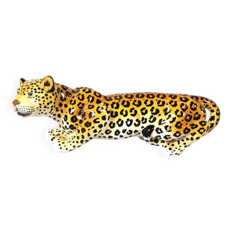 Ceramic Hand Painted Leopard, 1960's Italy