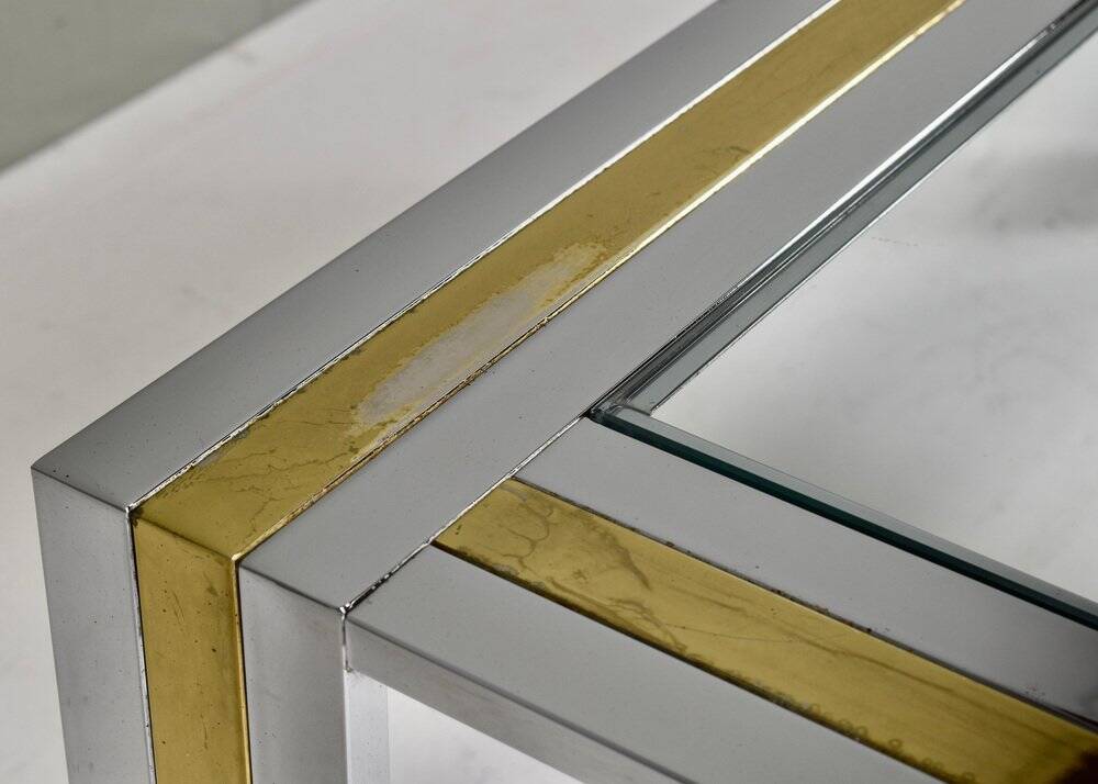 Square coffee table in brass, chrome and glass by Renato Zevi, Italy, 1970s