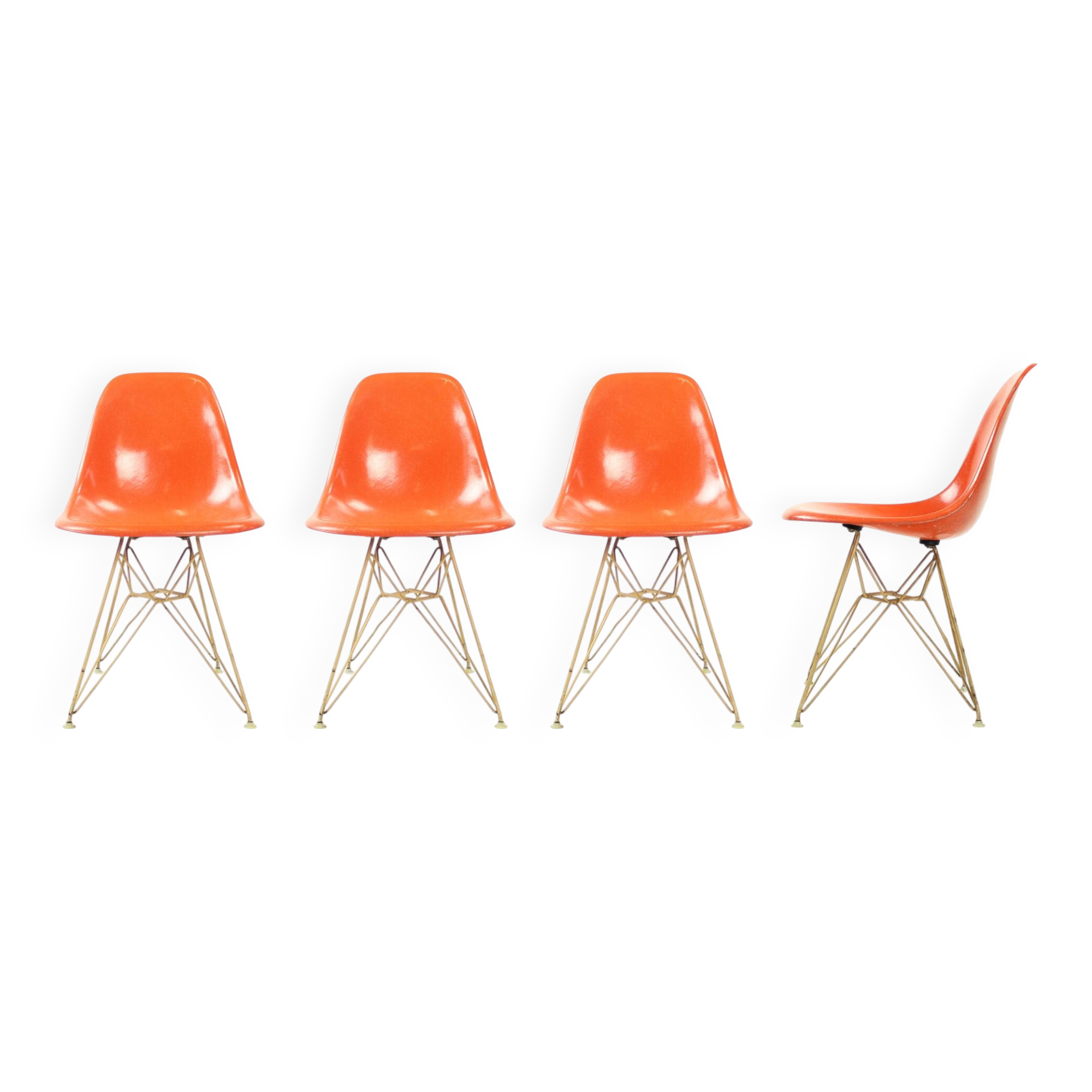 Chaise à piètement Eiffel orange par Charles et Ray Eames pour Herman Miller, années 1960