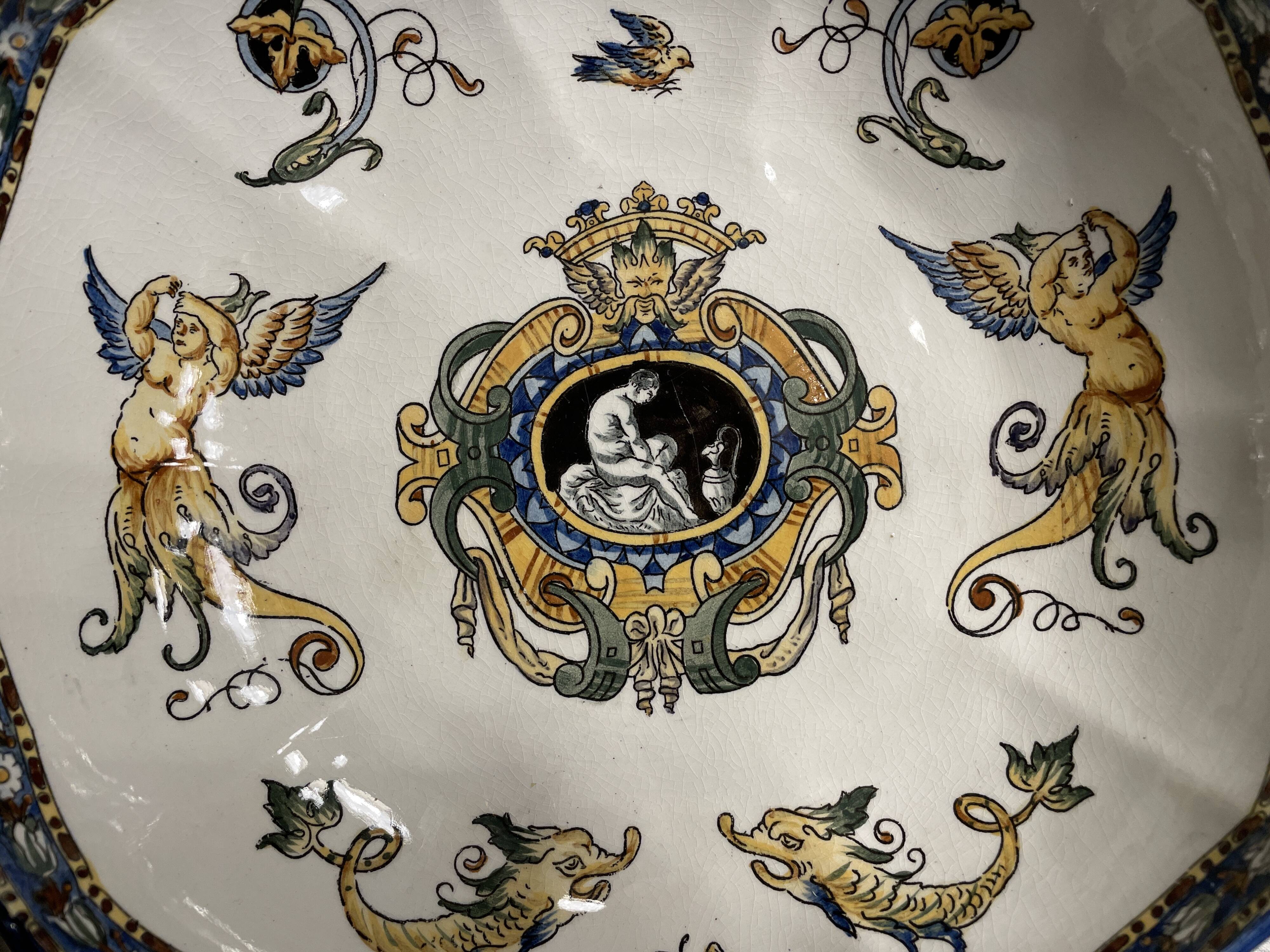 Melonniere in fine polychrome earthenware from Gien with Italian Renaissance decor