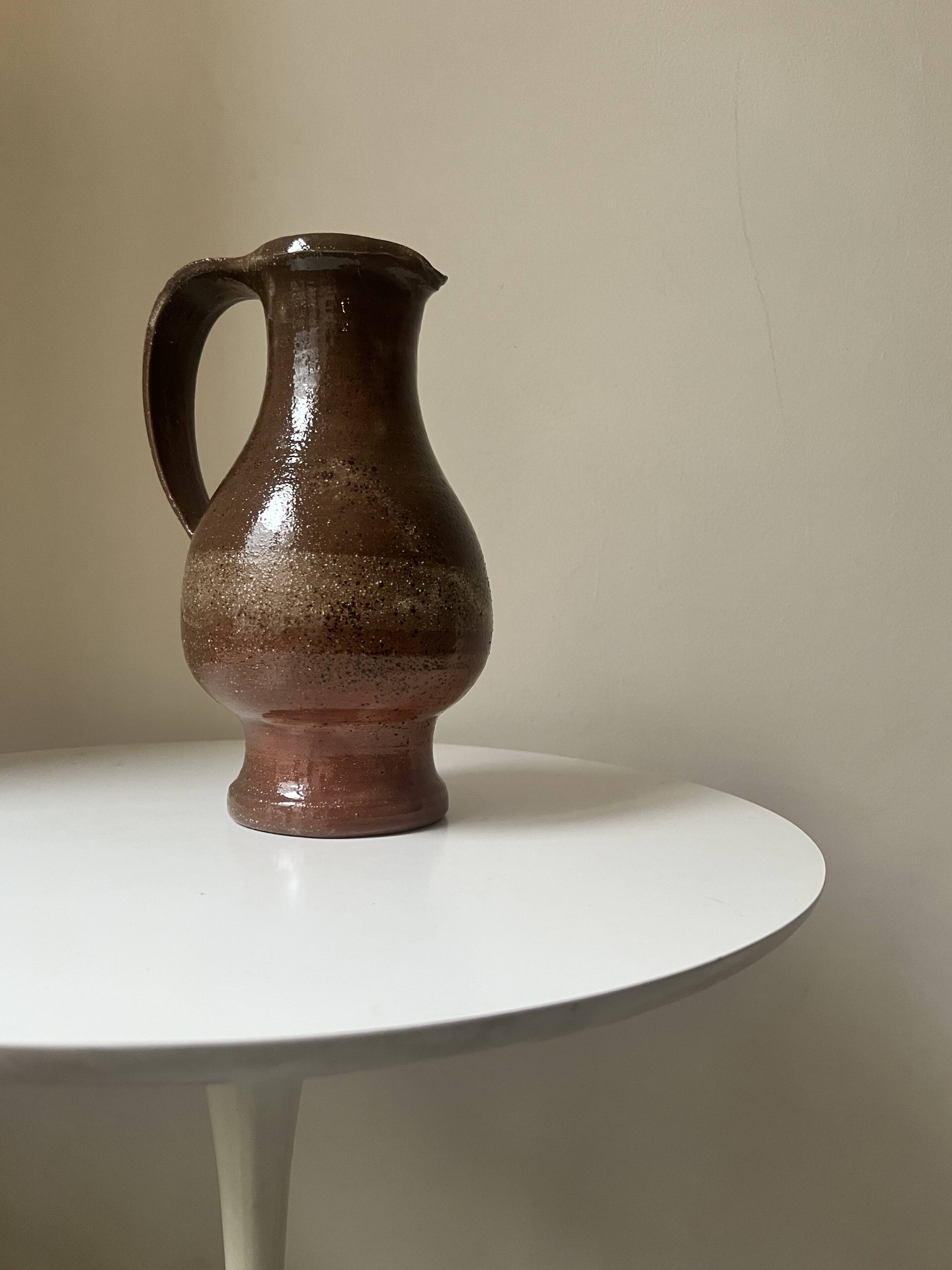 vintage red stoneware carafe vase from around 1970