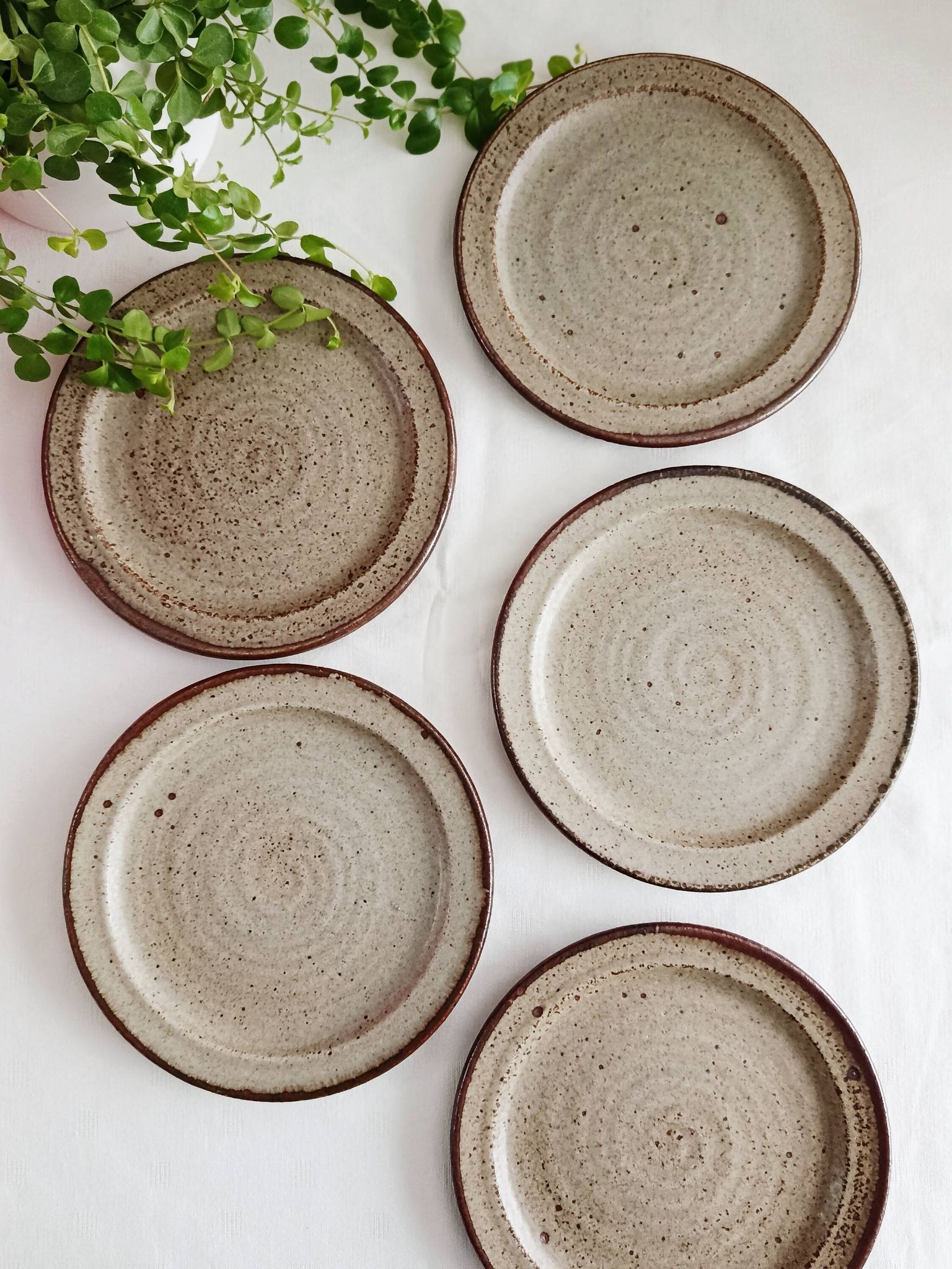 Set of 5 dessert plates by Jean Tessier, Le Cep, in pyrite stoneware.