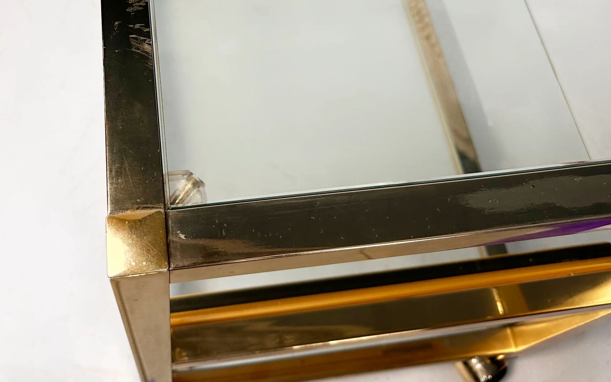 Vintage chrome and gold side table from the 1980s.