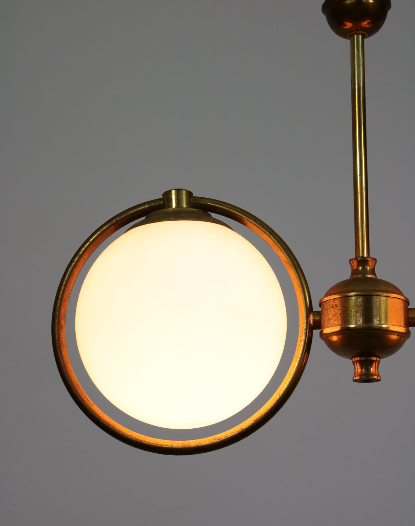 Mid-Century Brass & Opaline Glass Chandelier