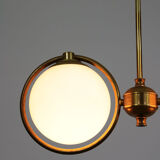 Mid-Century Brass & Opaline Glass Chandelier