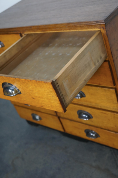 Apothecary cabinet or bank of drawers in oak and German pine mid-twentieth century