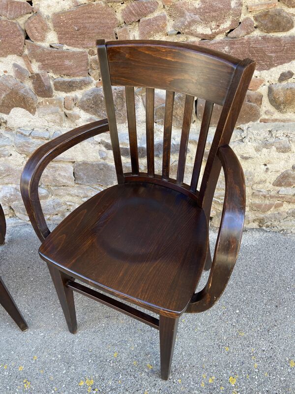 Paire de fauteuils type restaurant scholz colonial bois courbé américain vintage 80s