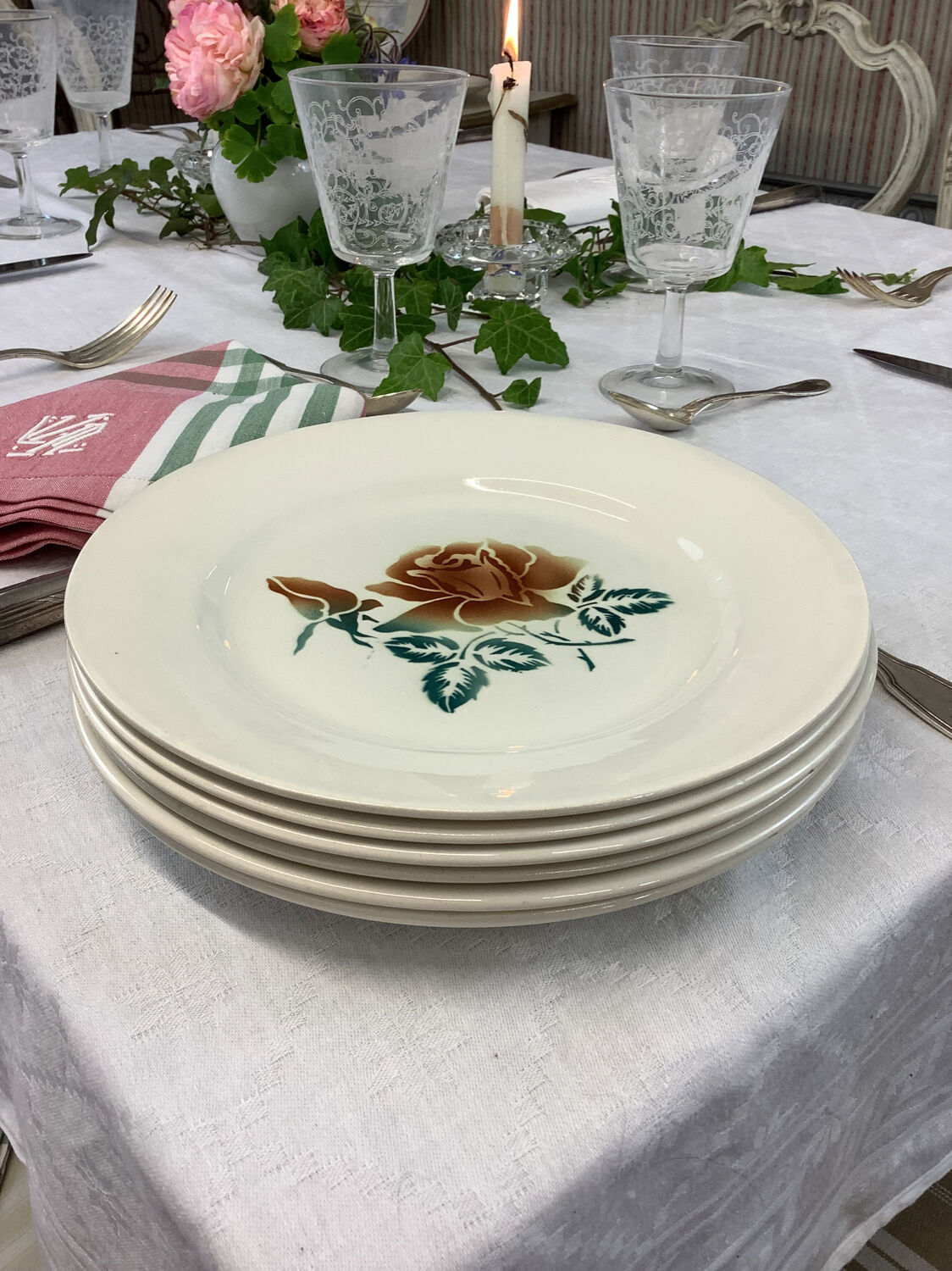 6 old flat plates made in France Digoin