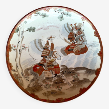 "Large Dish of a Samurai Duel on Horseback, Kutani, Japan, Meiji Era 19th Century"