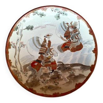 "Large Dish of a Samurai Duel on Horseback, Kutani, Japan, Meiji Era 19th Century"