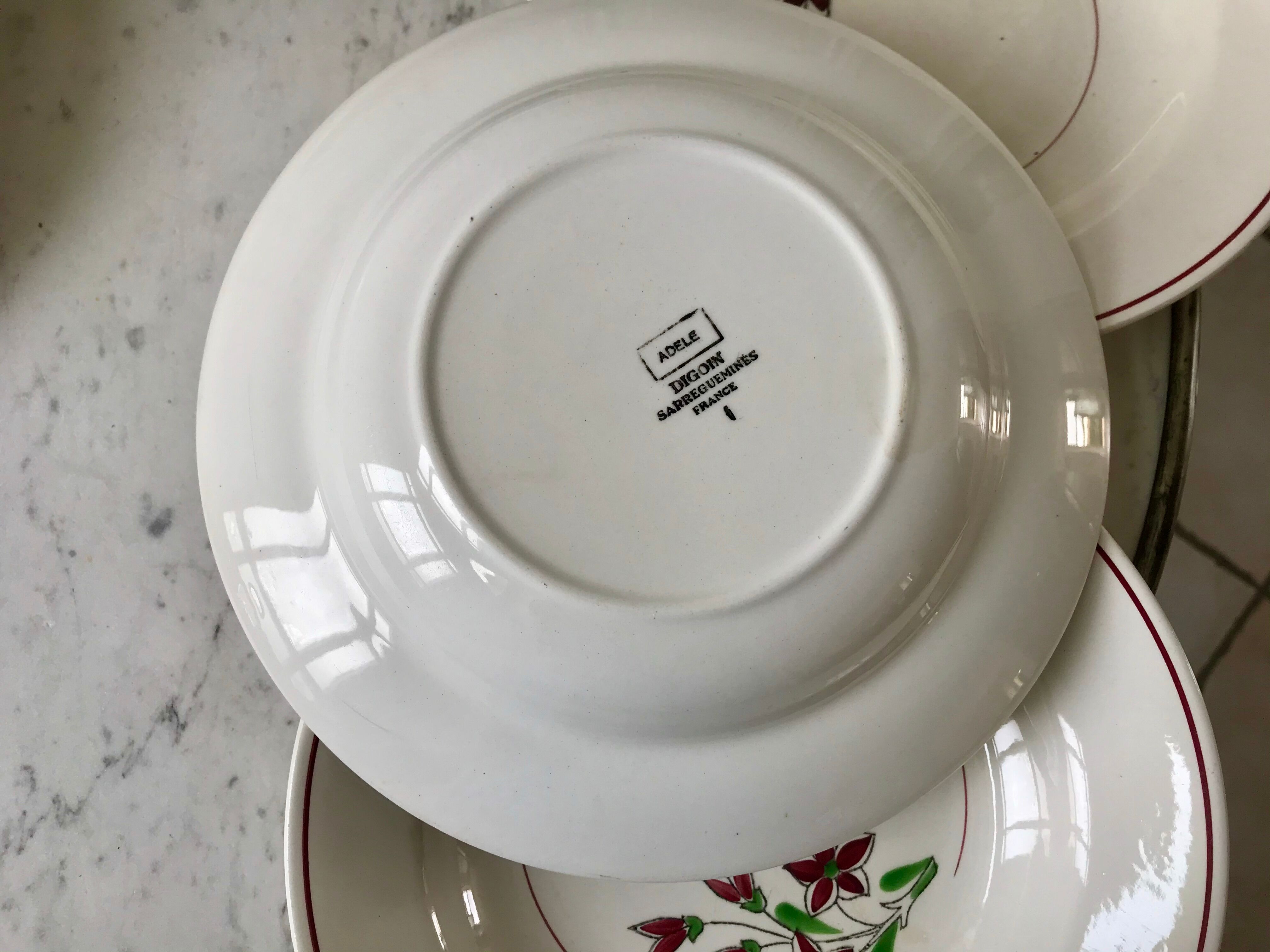 Set of 6 mismatched hollow plates Salins, Digoin Sarreguemines model "Agreste" and Moulin des