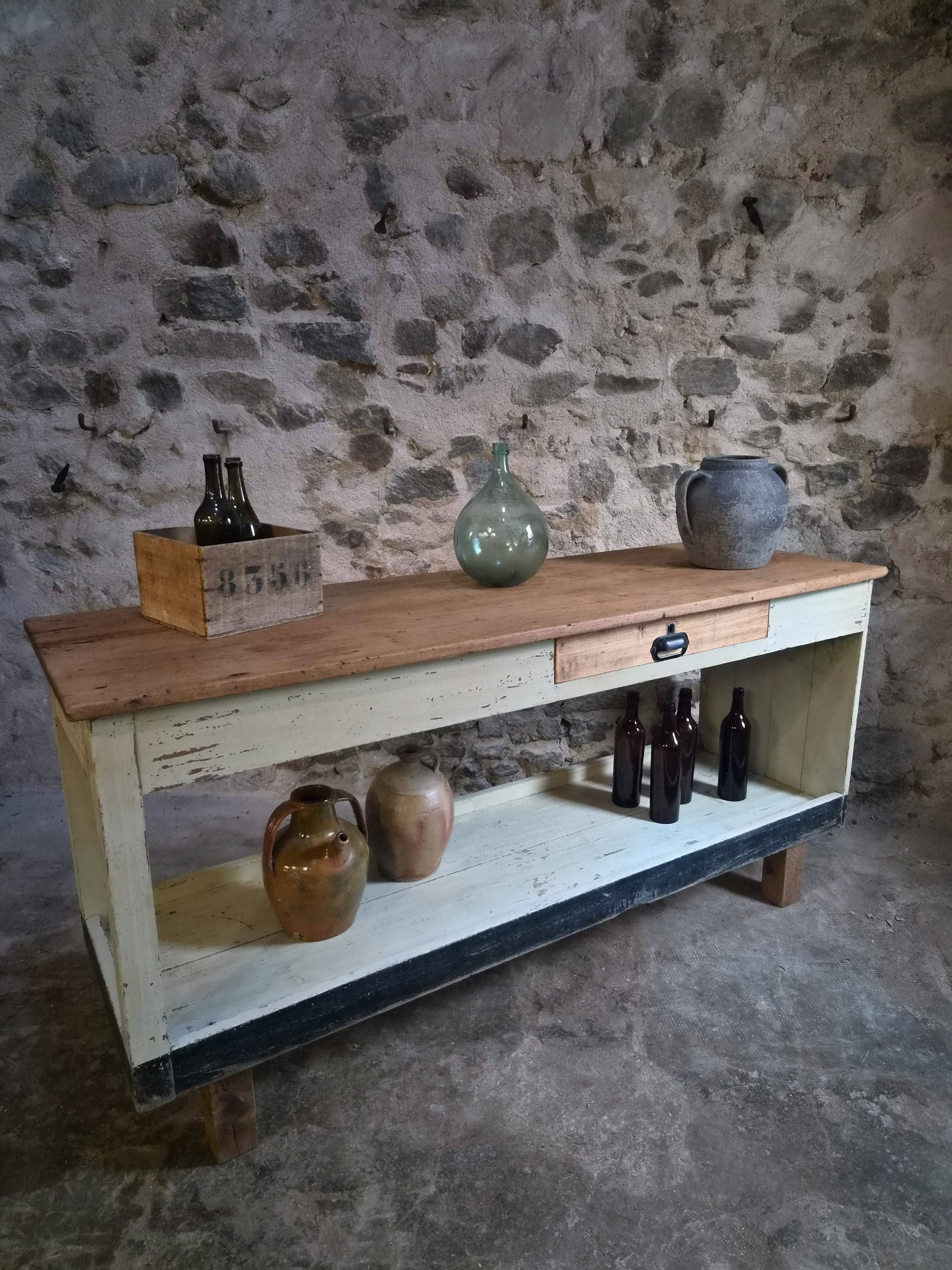 Table de drapier vintage / Îlot de cuisine – Années 1930