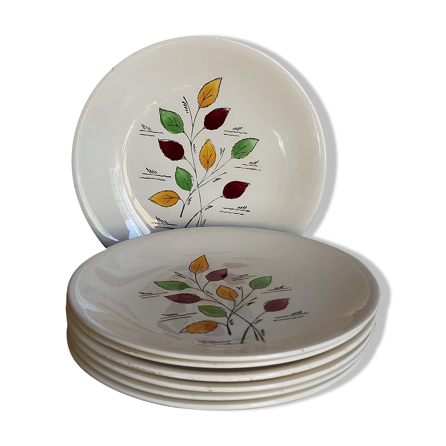 Sept assiettes vintages en faïence fine de Gien service Gentilly