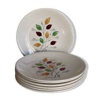Seven vintage plates in fine earthenware from Gien service Gentilly