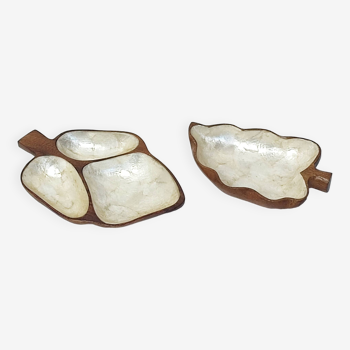 Set of 2 wood and mother-of-pearl storage compartments