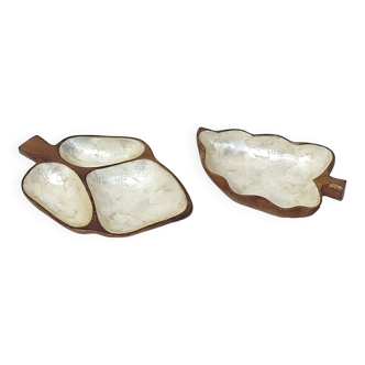 Set of 2 wood and mother-of-pearl storage compartments