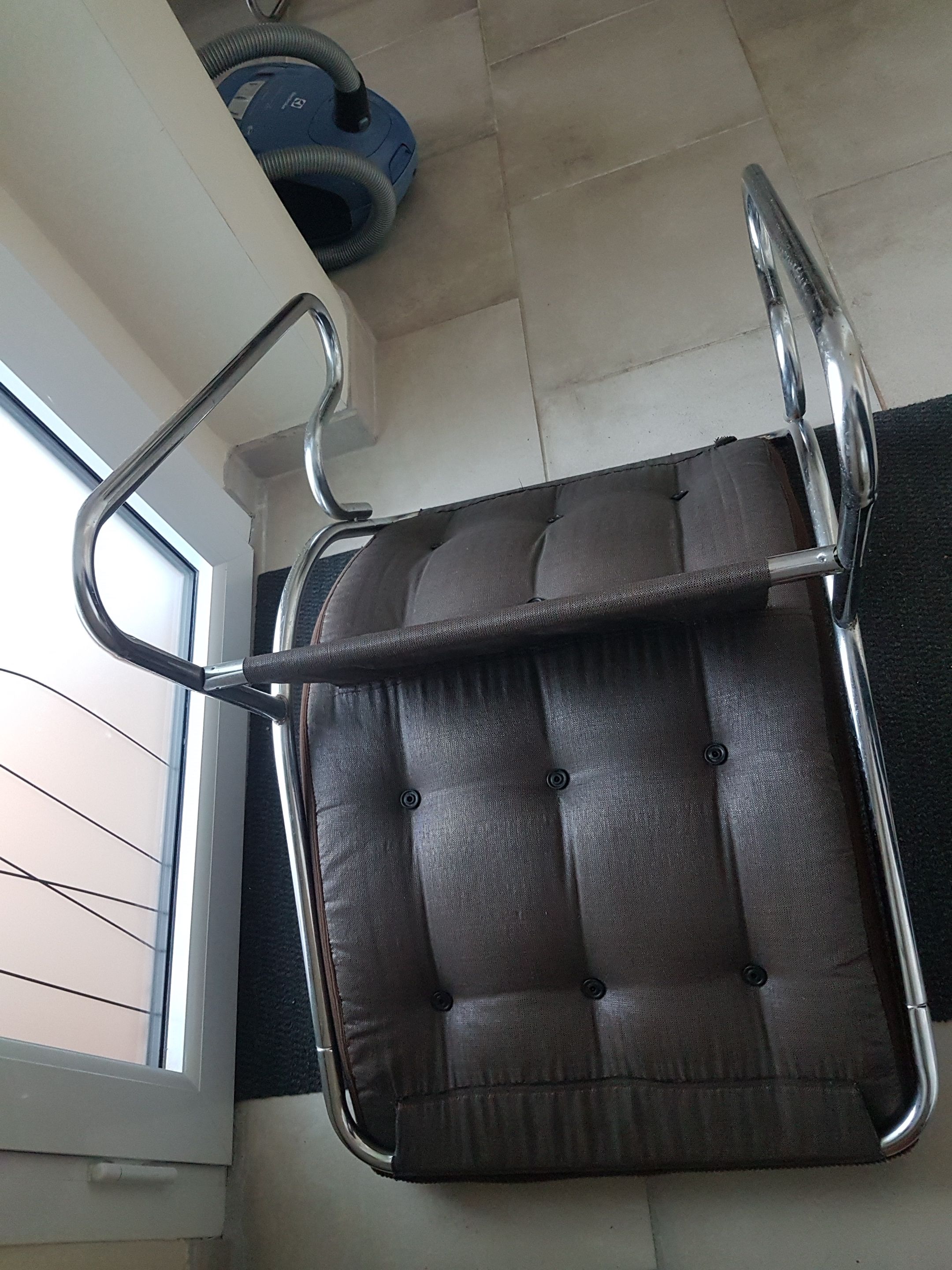 Chair tubular in Brown velvet of the 1970s