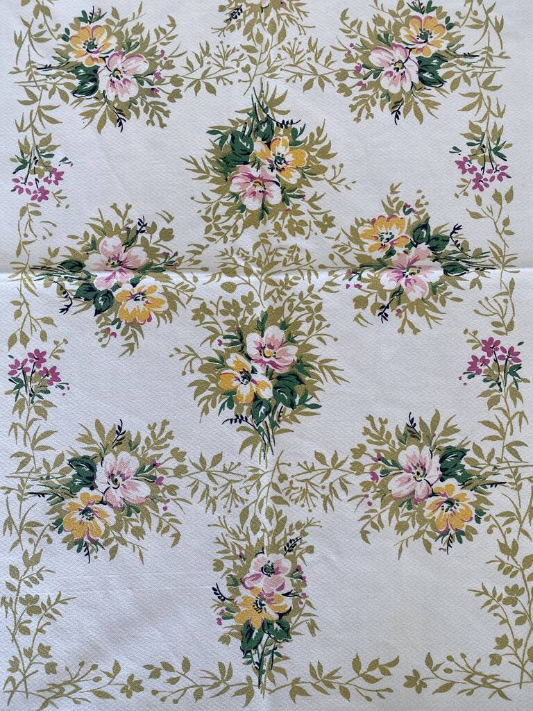 70's floral print damask tablecloth - cotton - 140x140 cm