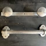 Art Deco aluminum towel rack and wall hooks, 1940