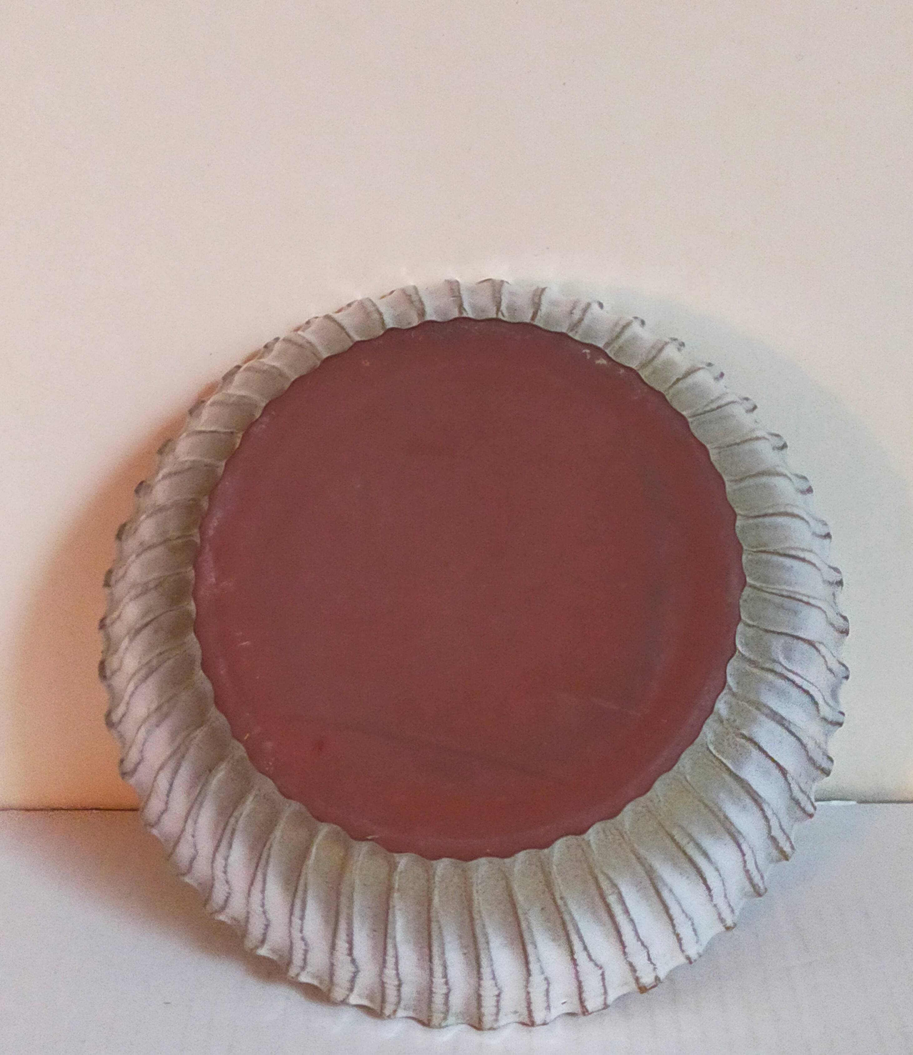 Vintage fluted enameled earthenware potter's salad bowl