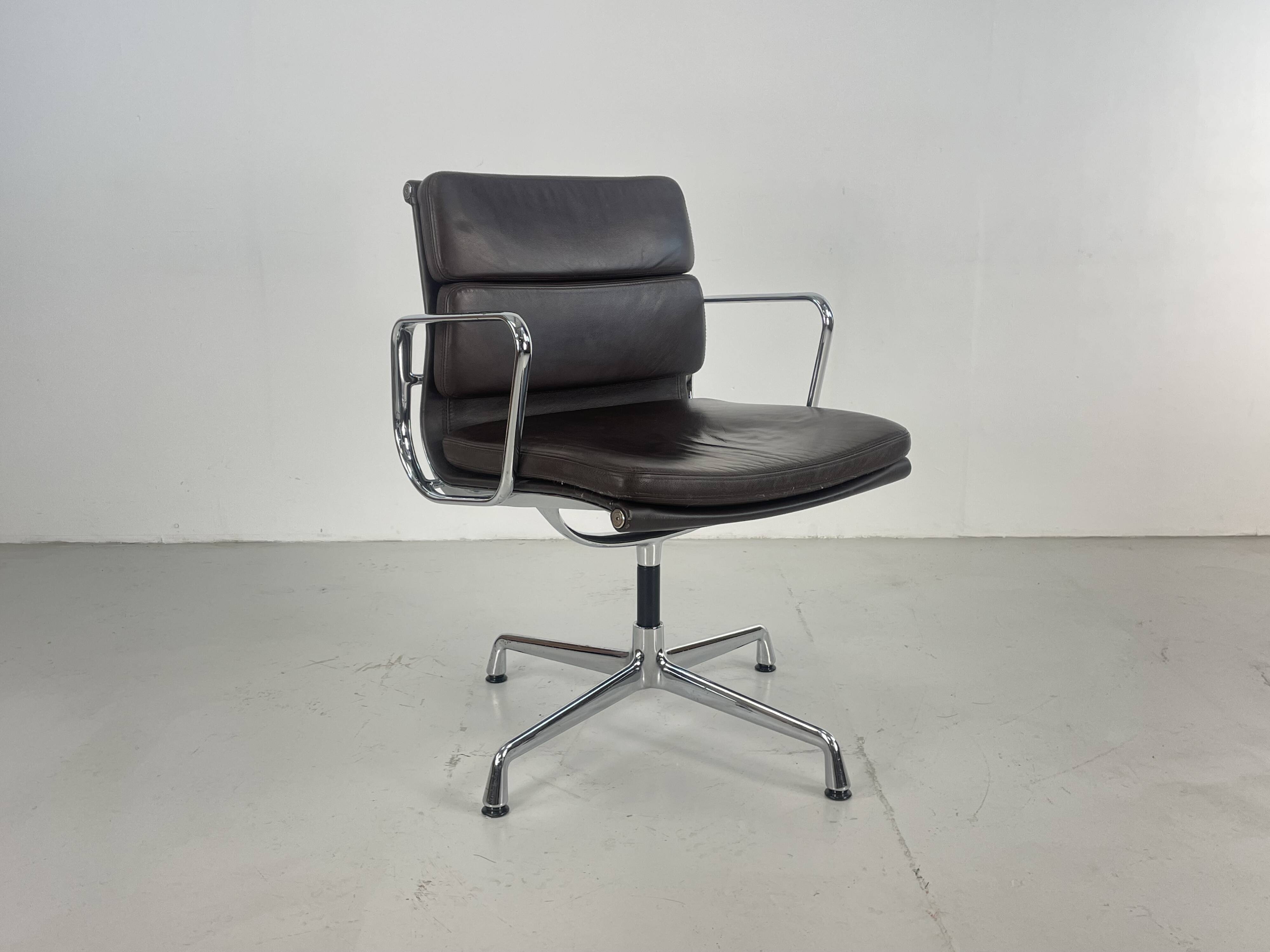 Eames brown leather EA 208 Soft Pad Group chair made by Vitra for Herman Miller