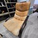 Vintage camel leather lounge chair with ottoman – wooden frame – 1970s