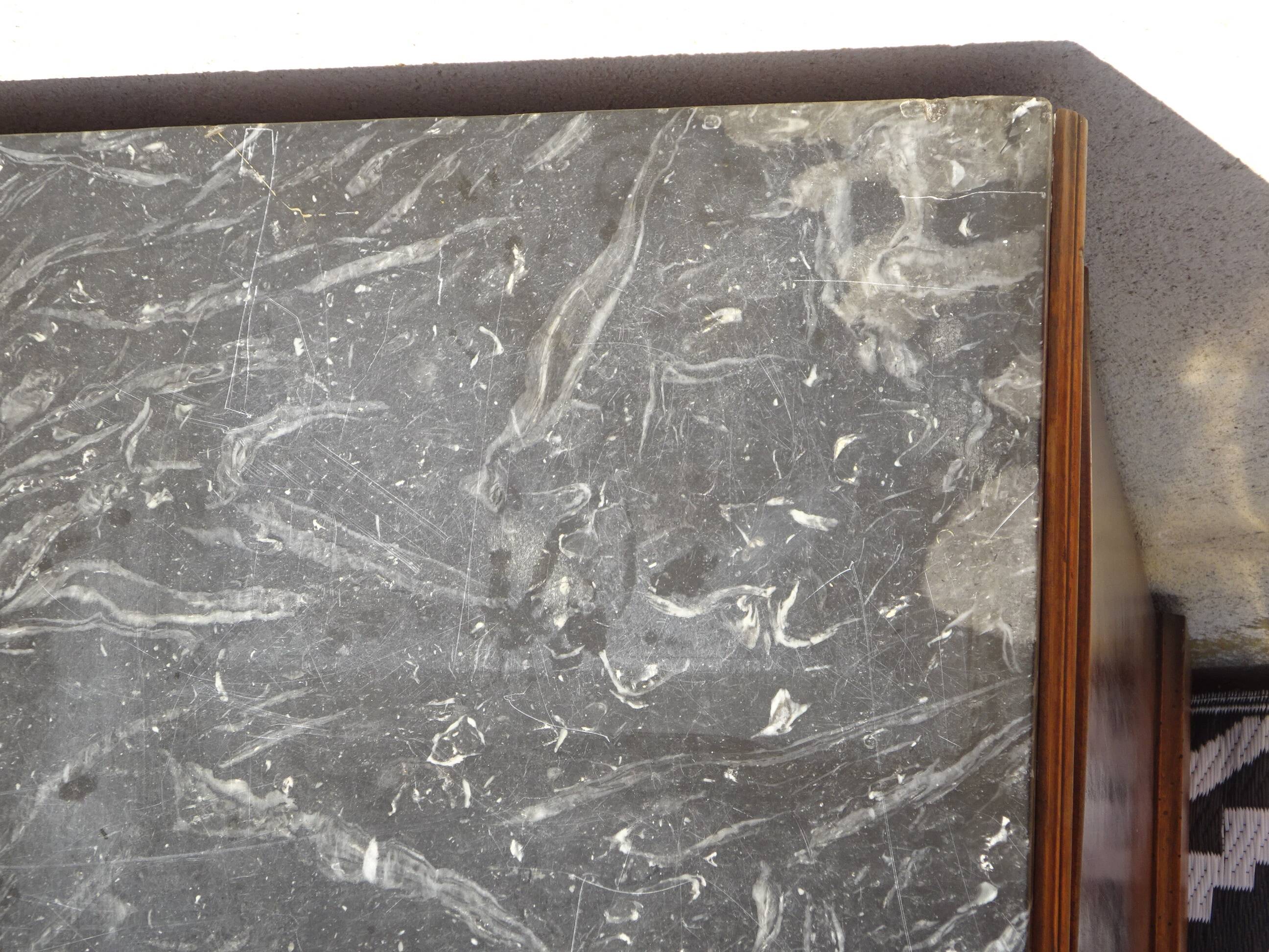 Walnut chest of drawers, black marble top