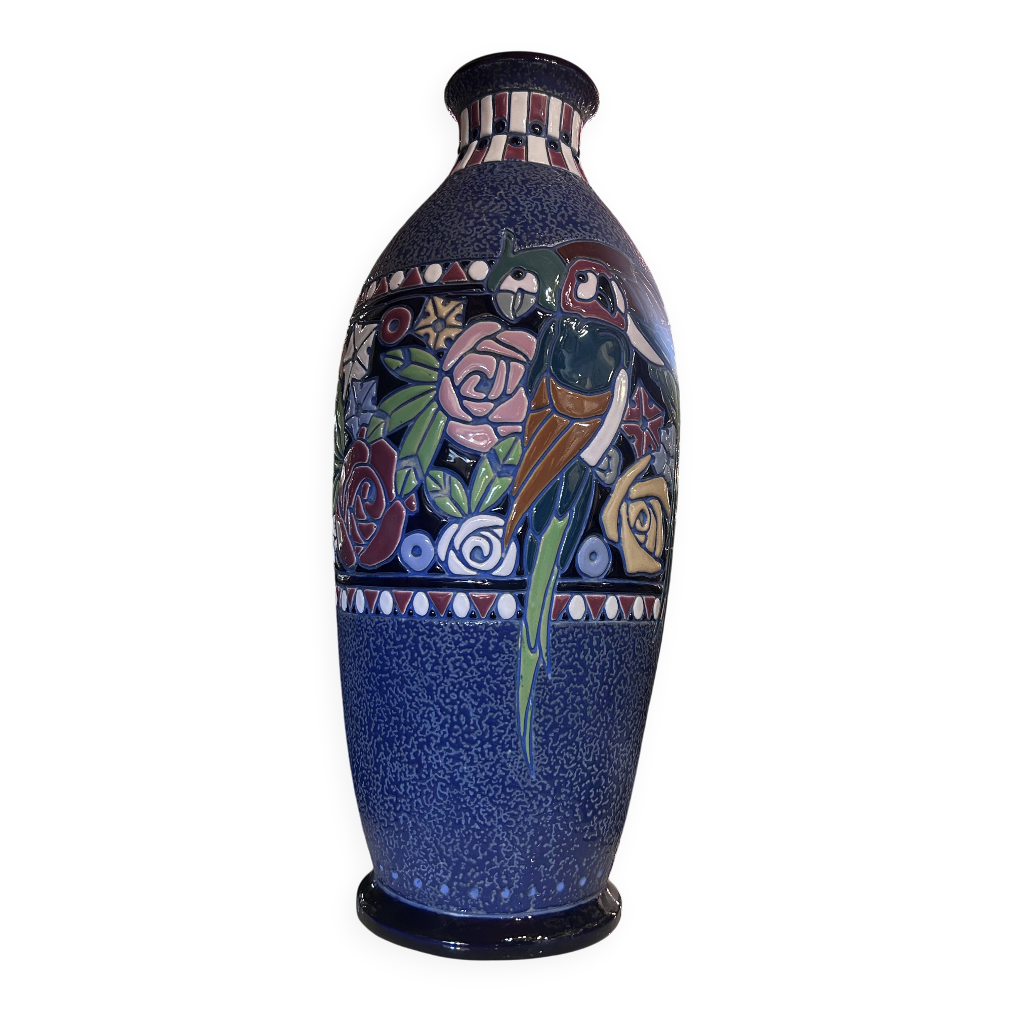 Art Deco Vase in Enamel with Birds by Amphora Czecho-Slovakia, 1920