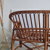 Vintage 1970s rattan bench