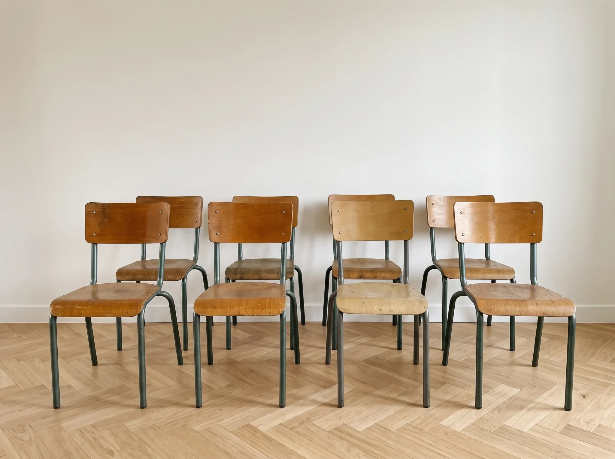 Lot de 8 chaises d'atelier vintage industrielles
