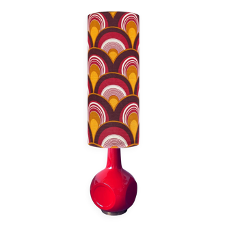 Saga floor lamp - red ceramic and vintage fabric 1970s