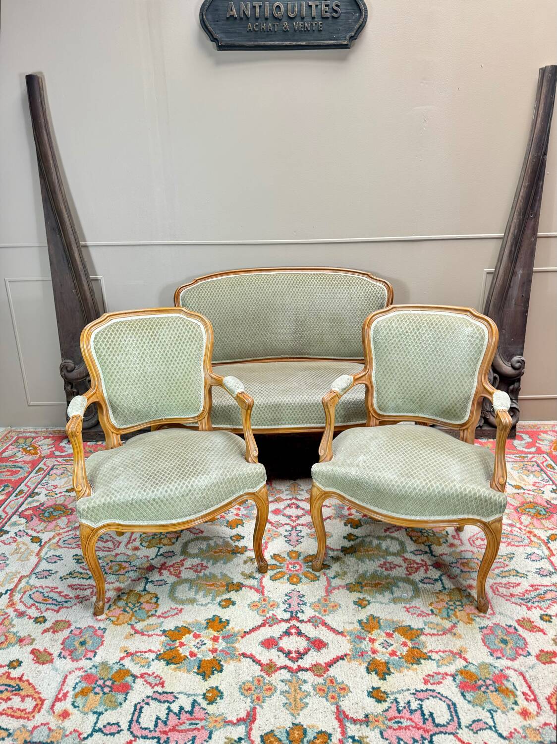 Louis XV Style Natural Wood Living Room, 19th Century