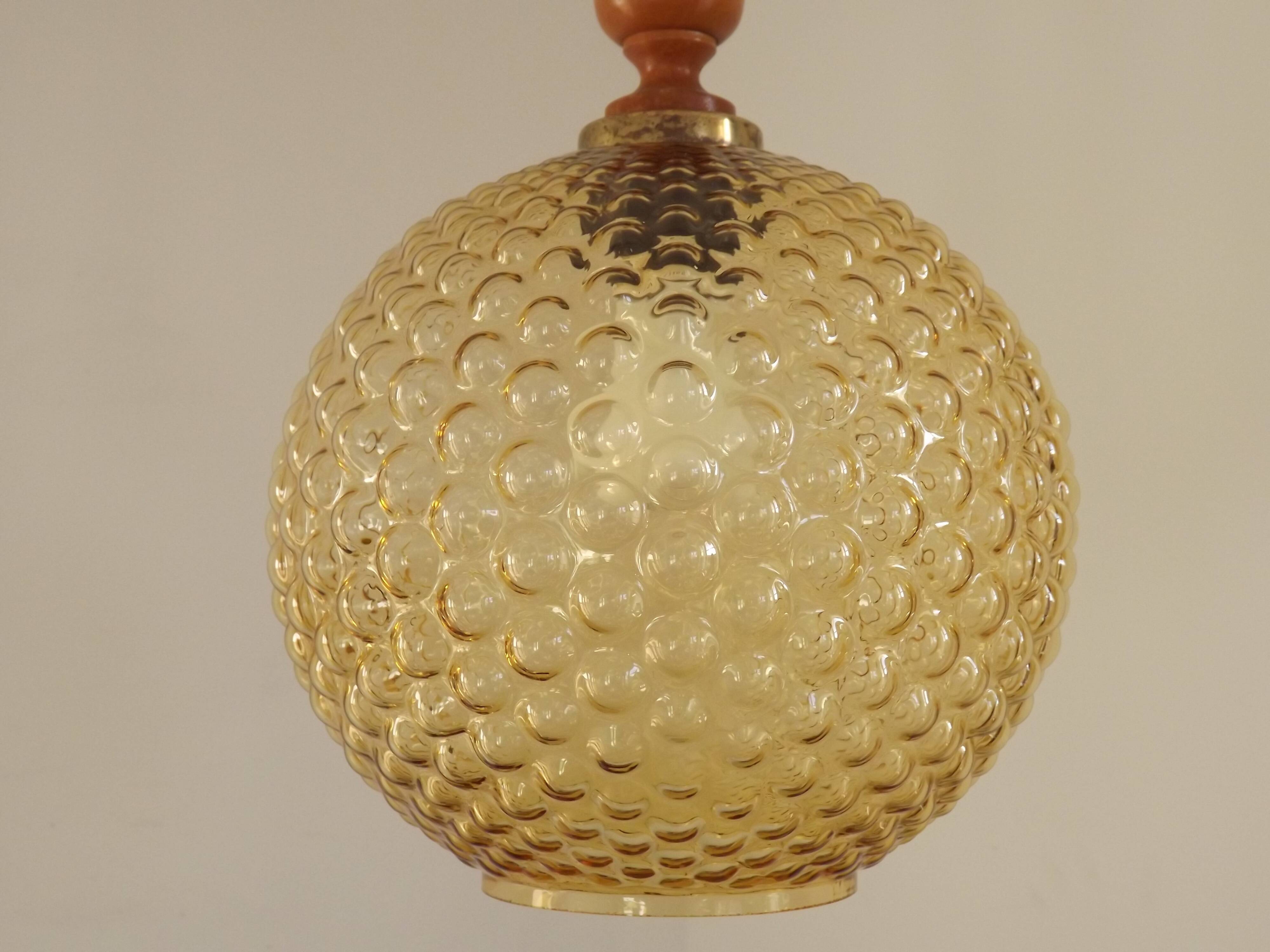 French Vintage Retro Ceiling Light (1960s/70s) Amber Bubble Glass Shade 5115