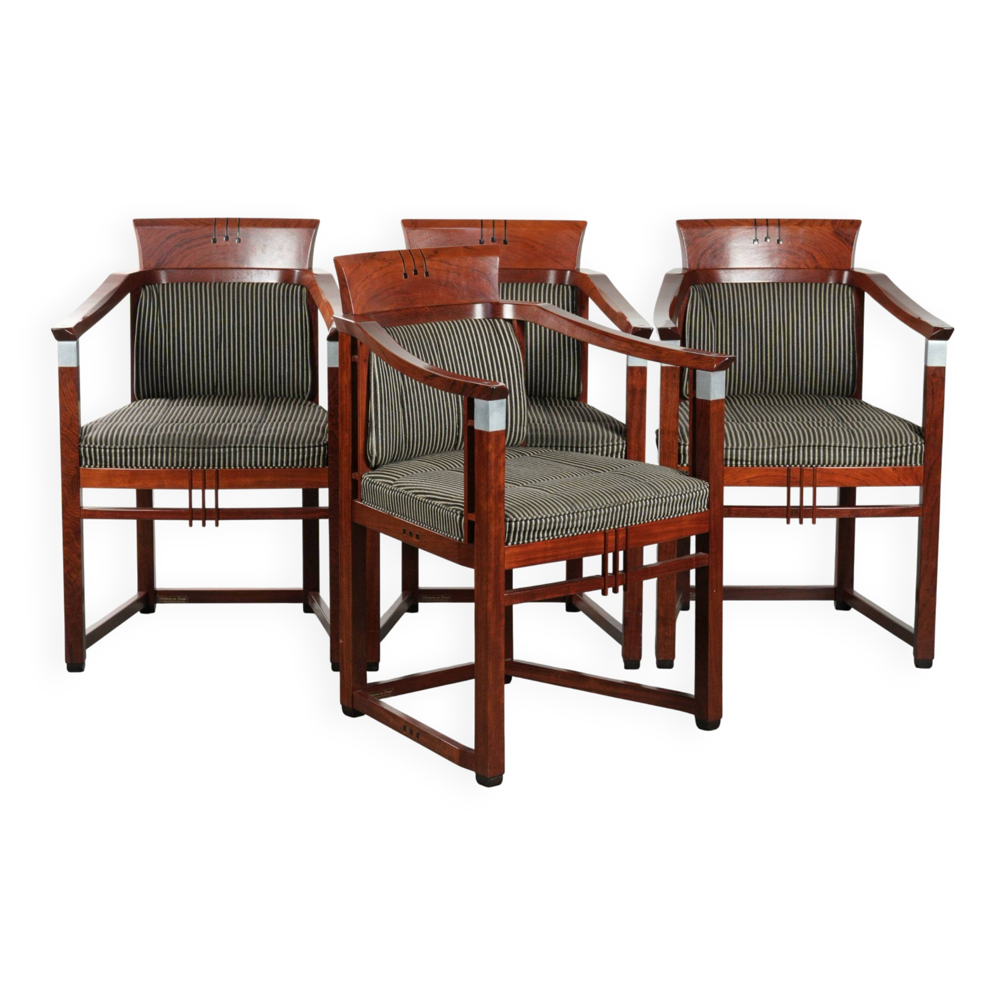 Set of 4 fabric dining chairs with armrests in good condition