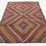 5x7 Red & Orange Vintage Kilim Rug, 171x225Cm