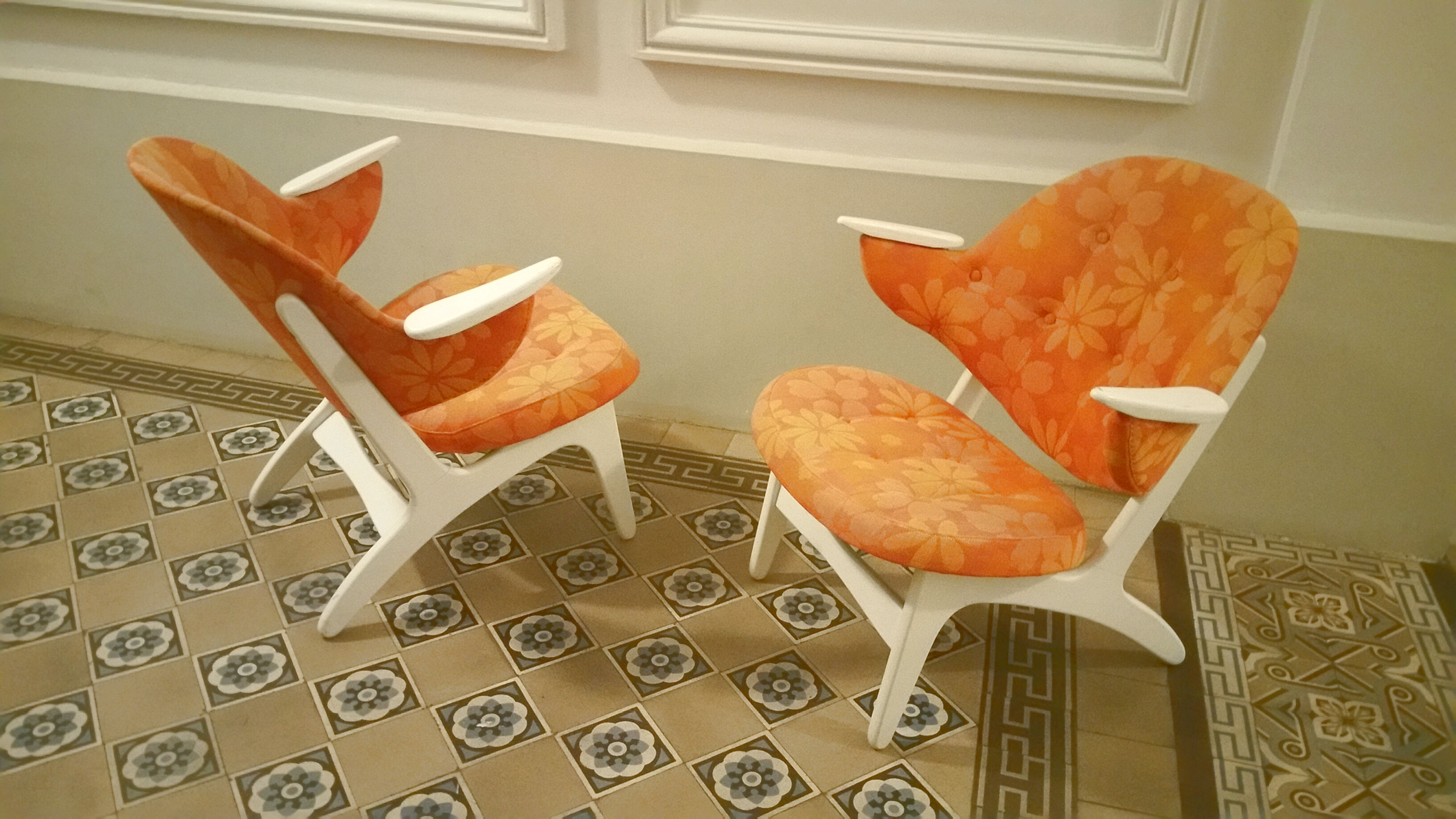 Chair Danish cocktail of Carl Edward Matthes Scandinavian vintage 50/60s orange