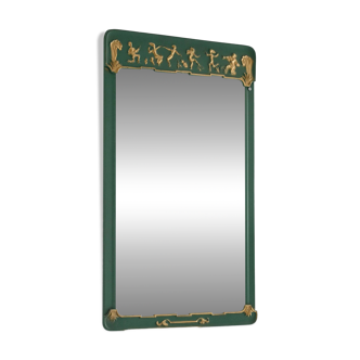 Miroir mural scandinave des années 1940 en métal laqué vert et or