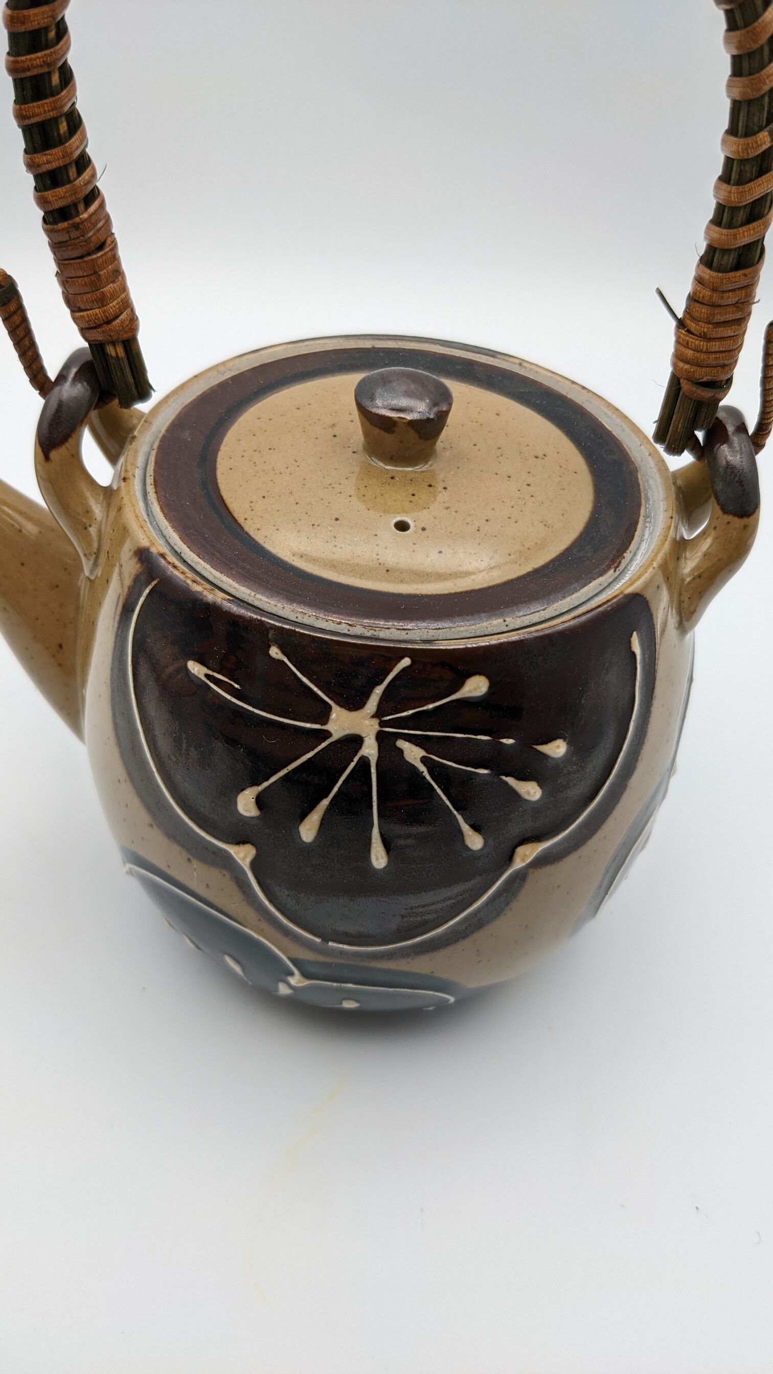Tea set japan asia glazed stoneware decoration flower wicker handle