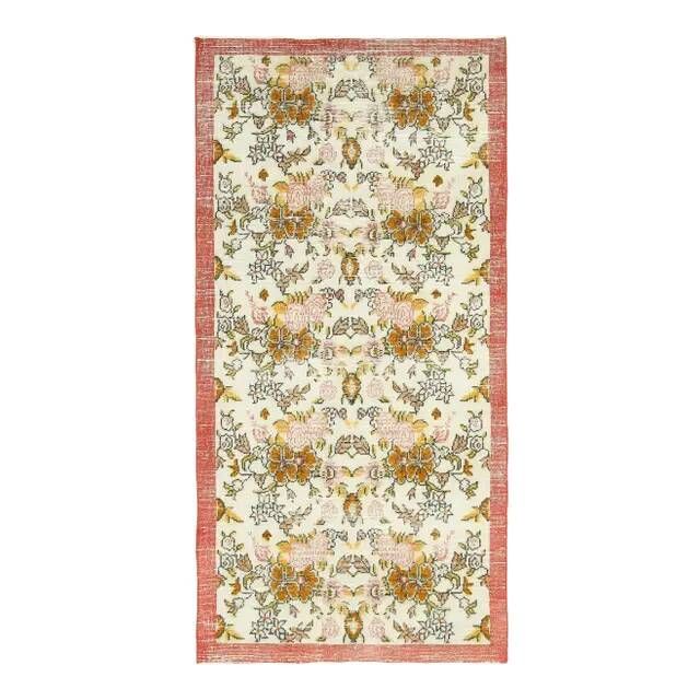 Vintage Turkish Oushak Handmade Wool Cotton Beige Area Rug 103x207