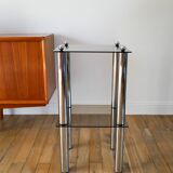 Sellette en chrome et verre fumé, double étages, Design, 1970