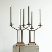 Art Deco pair of candle holders in wrought iron and stone