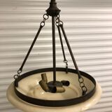 Chandelier in white alabaster and antique brass.