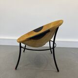 Italian Tan Suede and Black Leather Saucer Chair