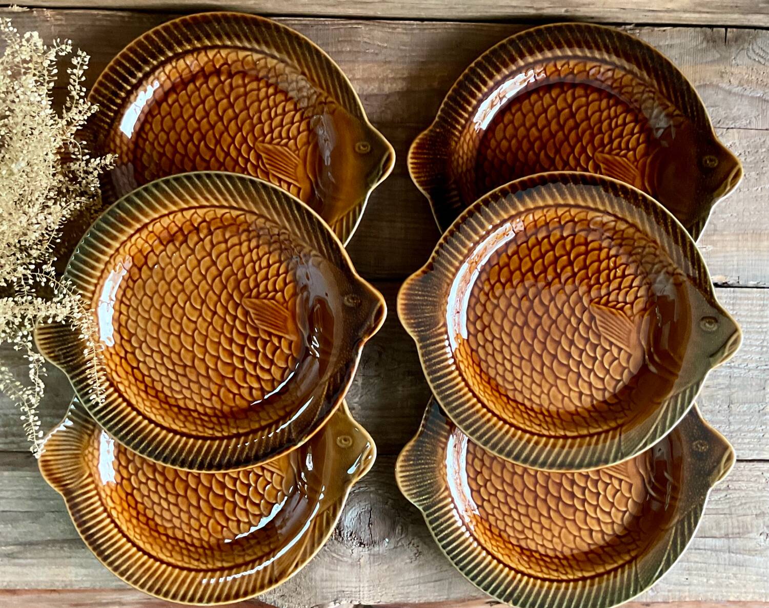 6 fish plates Sarreguemines France