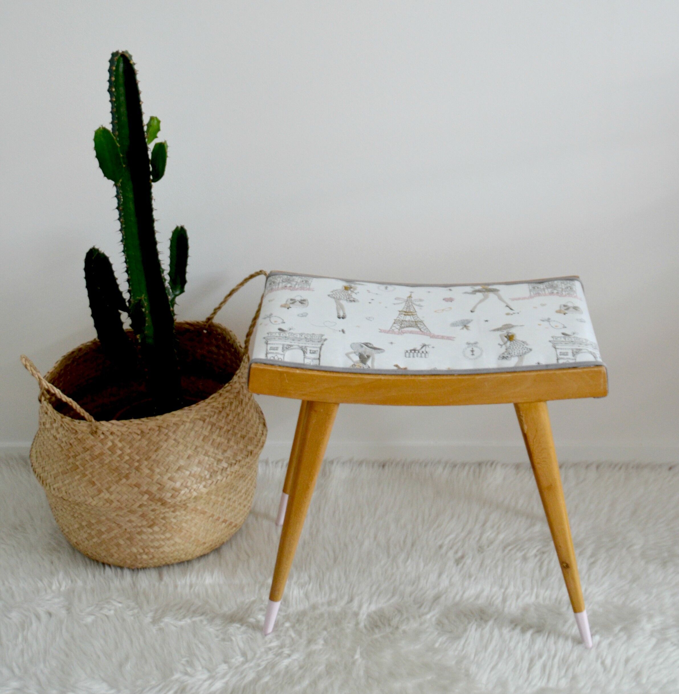 Stool footrest wooden feet compass