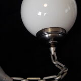 Art deco globe suspension in opaline and aluminium chain
