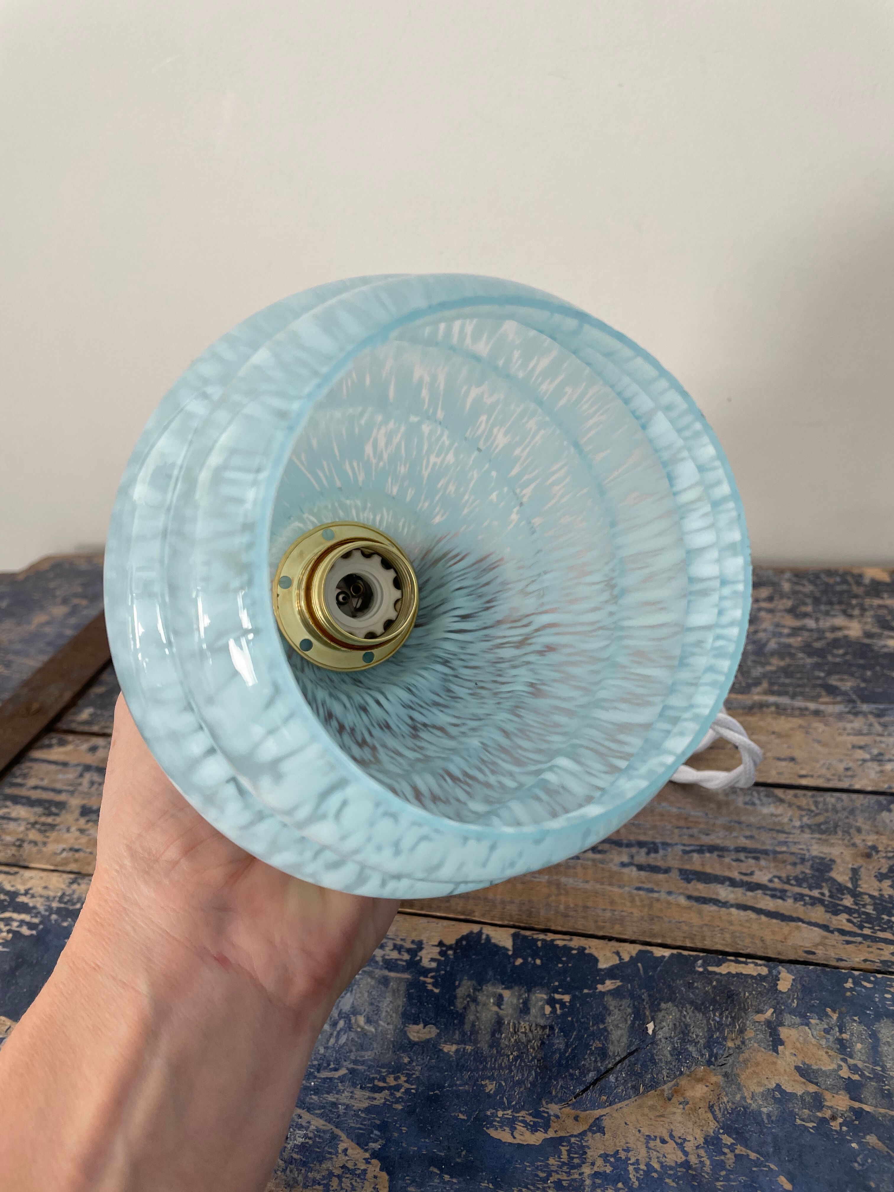 Electrified blue Art Deco walking lamp with new