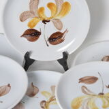 Flat plates in varnished stoneware iris pattern